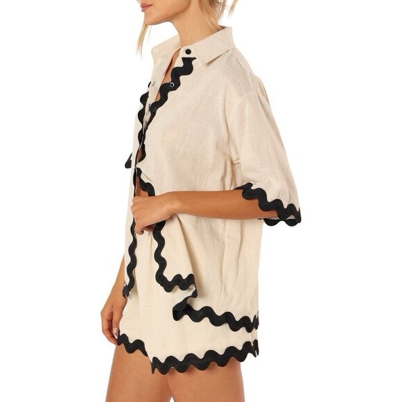 PETAL & PUP Wilson Rickrack Trim Cotton Shirt & Shorts Set $89 IN STORES SZ XS - Picture 3 of 5